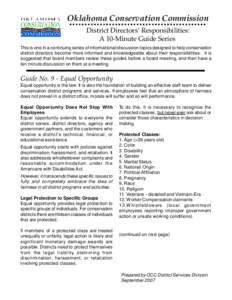 Oklahoma Conservation Commission District Directors’ Responsibilities: A 10-Minute Guide Series This is one in a continuing series of informational/discussion topics designed to help conservation district directors bec