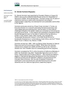 Rural Development  Dr. Glenda Humiston Biography California State Office 430 G Street, #4169 Davis, CA