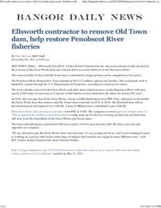 Ellsworth contractor to remove Old Town dam, help restore Penobscot River fisheries - Maine news, sports, obituaries, weather -