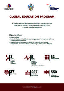   GLOBAL EDUCATION PROGRAM RUSSIAN FEDERATION GOVERNMENT-SPONSORED FUNDING PROGRAM THAT OFFERS RUSSIAN CITIZENS AN OPPORTUNITY TO STUDY AT LEADING FOREIGN UNIVERSITIES