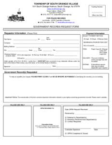 TOWNSHIP OF SOUTH ORANGE VILLAGE 101 South Orange Avenue, South Orange, NJ[removed]Tracking Number:  www.southorange.org