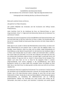 Carsten Stumpenhorst Geschäftsführer des Diakonischen Werkes der Kirchenkreise Trier und Simmern-Trarbach, Träger des Integrationshotels Vinum Danksagung bei der Verleihung des Klaus von Bismarck-PreisesMeine s