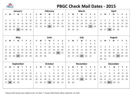 PBGC Check Mail DatesJanuary* S M