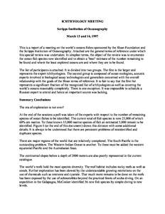 ICHTHYOLOGY MEETING Scripps Institution of Oceanography March 13 and 14, 1997 This is a report of a meeting on the world’s oceans fishes sponsored by the Sloan Foundation and the Scripps Institution of Oceanography. At