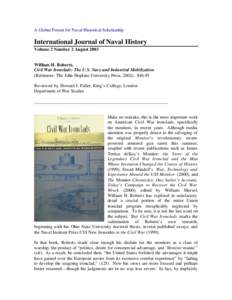 A Global Forum for Naval Historical Scholarship  International Journal of Naval History Volume 2 Number 2 August[removed]William H. Roberts,