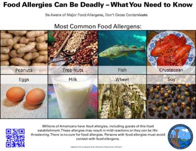 Food Allergies Can Be Deadly – What You Need to Know Be Aware of Major Food Allergens, Don’t Cross Contaminate Most Common Food Allergens:  Millions of Americans have food allergies, including guests of this food