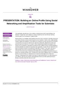 CHEMISTRY   PRESENTATION: Building an Online Profile Using Social Networking and Amplification Tools for Scientists ANTONY WILLIAMS