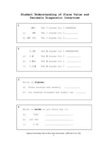 Student Understanding of Place Value and Decimals Diagnostic Interviewa)