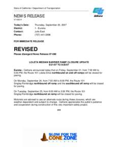 State of California • Department of Transportation  __________________________________________________________ NEWS RELEASE[removed]A