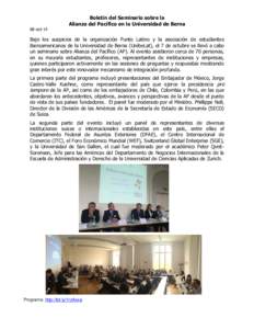 Boletín del Seminario sobre la Alianza del Pacífico en la Universidad de Berna 08-oct-14 Bajo los auspicios de la organización Punto Latino y la asociación de estudiantes iberoamericanos de la Universidad de Berna (U