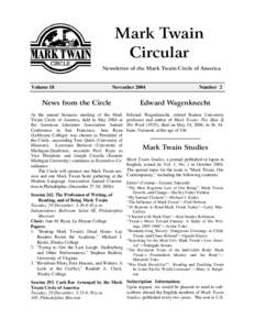 Mark Twain Circular Newsletter of the Mark Twain Circle of America Volume 18