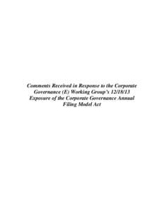 Comments Received in Response to the Corporate Governance (E) Working Group’s[removed]Exposure of the Corporate Governance Annual Filing Model Act  1[removed]Interested Party Comment Letter and