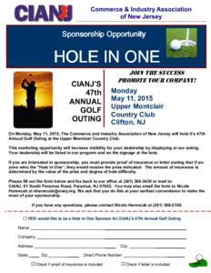 Commerce & Industry Association of New Jersey Sponsorship Opportunity  HOLE IN ONE