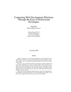 Comparing Web Development Platforms Through the Eyes of Professional Developers Will Hardy http://willhardy.com.au/ Technical Report B-07-14
