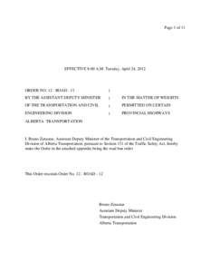 Page 1 of 11  EFFECTIVE 8:00 A.M. Tuesday, April 24, 2012 ORDER NO[removed]ROAD - 13