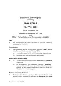 Statement of Principles concerning PINGUECULA No. 77 of 2007 for the purposes of the