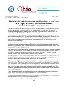 FOR IMMEDIATE RELEASE Contact: Office of Public Affairs[removed]Dec. 6, 2014  Flu-Related Hospitalizations Up Significantly Over Last Year;