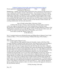 Southern Campaign American Revolution Pension Statements & Rosters Pension application of Richard Downing W19185 Polly fn29NC Transcribed by Will Graves[removed]