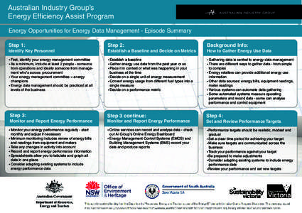 Australian Industry Group’s Energy Efficiency Assist Program Energy Opportunities for Energy Data Management - Episode Summary Step 1:  Step 2: