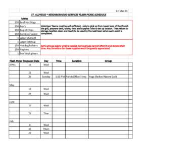 12-Mar-15  ST. ALOYSIUS ~ NEIGHBORHOOD SERVICES FLASH PICNIC SCHEDULE