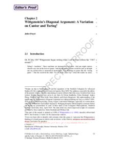 Chapter 2  1 Wittgenstein’s Diagonal Argument: A Variation on Cantor and Turing1