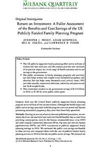 Return on Investment: A Fuller Assessment of the Benefits and Cost Savings of the US Publicly Funded Family Planning Program