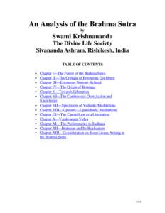 An Analysis of the Brahma Sutra