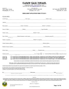 CAMP GAN ISRAEL Kiryat Gan Israel – Parksville New York Tel: email  Fax: Executive office  Winter mailing address