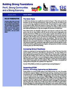 Building Strong Foundations Pre-K, Strong Communities and a Strong Economy JanuaryIssue brief
