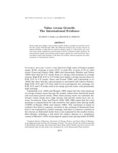 THE JOURNAL OF FINANCE • VOL. LIII, NO. 6 • DECEMBER[removed]Value versus Growth: The International Evidence EUGENE F. FAMA and KENNETH R. FRENCH* ABSTRACT