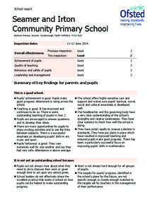 School report  Seamer and Irton Community Primary School Denison Avenue, Seamer, Scarborough, North Yorkshire, YO12 4QX