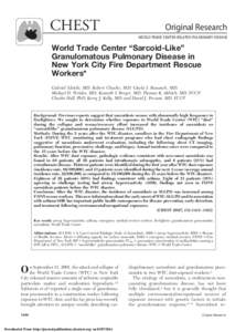 Respiratory therapy / Abdominal pain / Sarcoidosis / Beryllium / Occupational diseases / Health effects arising from the September 11 attacks / Collapse of the World Trade Center / Interstitial lung disease / Chest radiograph / Health / Medicine / Pulmonology