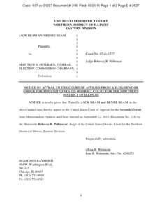 Case: 1:07-cv[removed]Document #: 219 Filed: [removed]Page 1 of 2 PageID #:2527  UNITED STATES DISTRICT COURT NORTHERN DISTRICT OF ILLINOIS EASTERN DIVISION JACK BEAM AND RENEE BEAM,