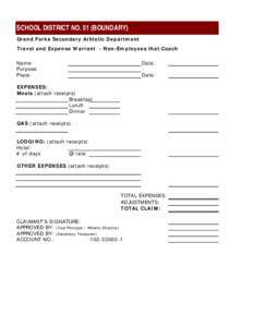 SCHOOL DISTRICT NO. 51 (BOUNDARY) Grand Forks Secondary Athletic Department Travel and Expense Warrant - Non-Employees that Coach Name: Purpose: Place: