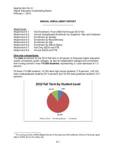 Agenda Item No. 6 Higher Education Coordinating Board February 1, 2013 ANNUAL ENROLLMENT REPORT ________________________