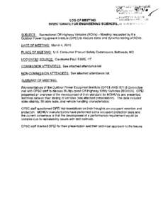 Recreational Off-Highway Vehicles Meeting regarding static and dynamic testing of ROVs - March 4, 2010