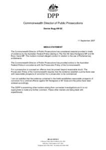 CDPP Media Release - re Vasta and Hardgrave[removed])