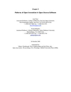 Chapter 5  Patterns of Open Innovation in Open Source Software Joel West Associate Professor, College of Business, San José State University