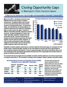 Closing Opportunity Gaps in Washington’s Public Education System A Report by the Achievement Gap Oversight and Accountability Committee | January 2011 4th Grade Reading State Test Scores in Washington Percentage Meetin