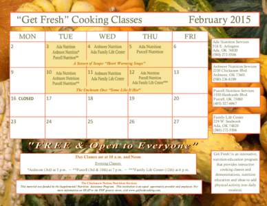 “Get Fresh” Cooking Classes MON 2  TUE 3 