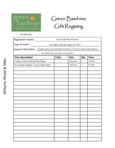 Green Bambino Gift Registry[removed]Nicole and Mike Williams
