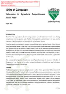 Agricultural Competitiveness White Paper Submission - IP294 Shire of Campaspe Submitted 16 April 2014 Shire of Campaspe Submission to Agricultural Competitiveness