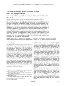 JOURNAL OF GEOPHYSICAL RESEARCH, VOL. 115, A00E49, doi:2009JA014853, 2010  Terrestrial gamma ray flashes correlated to storm phase and tropopause height D. M. Smith,1 B. J. Hazelton,1 B. W. Grefenstette,1 J. R. D