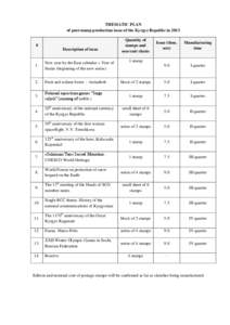 THEMATIC PLAN of post-stamp production issue of the Kyrgyz Republic in 2013 #  Description of issue