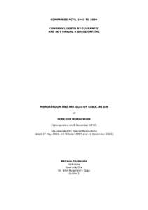 COMPANIES ACTS, 1963 TO[removed]COMPANY LIMITED BY GUARANTEE AND NOT HAVING A SHARE CAPITAL  MEMORANDUM AND ARTICLES OF ASSOCIATION