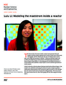 Lulu Li: Modeling the maelstrom inside a reactor  T he frenetic dance of neutrons inside a nuclear reactor generates heat and produces electricity. Reactor physicist Lulu Li wants to make sense of this kinetic