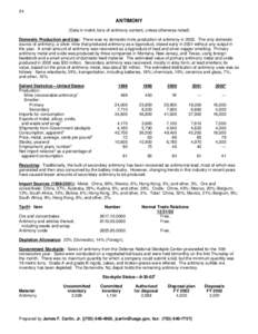 24  ANTIMONY (Data in metric tons of antimony content, unless otherwise noted) Domestic Production and Use: There was no domestic mine production of antimony in[removed]The only domestic source of antimony, a silver mine t