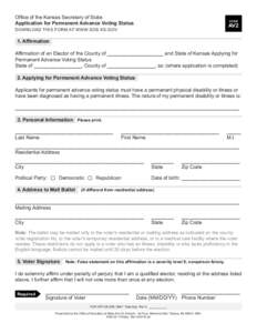 Office of the Kansas Secretary of State Application for Permanent Advance Voting Status FORM  AV2