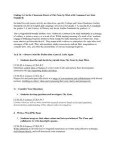 Linking Art in the Classroom Poster of The Farm by Miró with Common Core State Standards Included for each poster activity are objectives, specific College and Career Readiness Anchor Standards (CCSS) in English and Lan