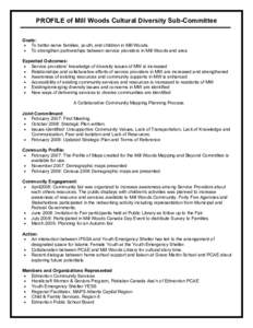 PROFILE of Mill Woods Cultural Diversity Sub-Committee Goals:  To better serve families, youth, and children in Mill Woods.  To strengthen partnerships between service providers in Mill Woods and area